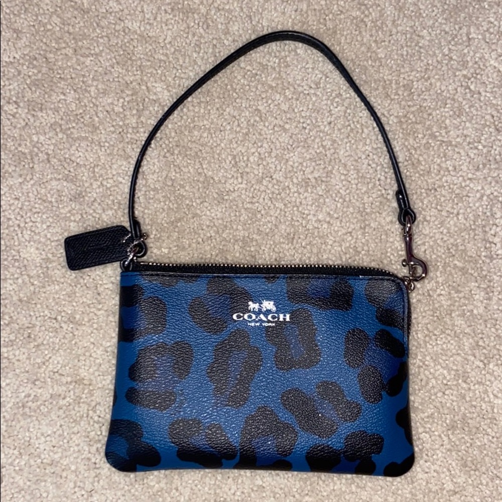 Cute blue cheetah print Coach wristlet